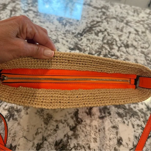 Loewe Tan and Orange Crossbody  pochette bag in raffia and calfskin - Picture 8 of 13